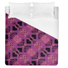Fuchsia Black Abstract Checkered Stripes  Duvet Cover (queen Size) by SpinnyChairDesigns
