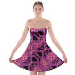 Fuchsia Black Abstract Checkered Stripes  Strapless Bra Top Dress by SpinnyChairDesigns