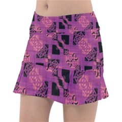 Fuchsia Black Abstract Checkered Stripes  Tennis Skorts by SpinnyChairDesigns