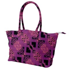 Fuchsia Black Abstract Checkered Stripes  Canvas Shoulder Bag by SpinnyChairDesigns