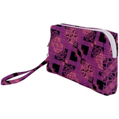Fuchsia Black Abstract Checkered Stripes  Wristlet Pouch Bag (small) by SpinnyChairDesigns