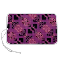 Fuchsia Black Abstract Checkered Stripes  Pen Storage Case (l) by SpinnyChairDesigns