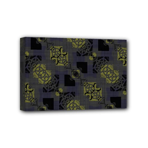 Grey Green Black Abstract Checkered Stripes Mini Canvas 6  X 4  (stretched) by SpinnyChairDesigns