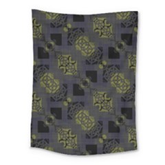 Grey Green Black Abstract Checkered Stripes Medium Tapestry by SpinnyChairDesigns