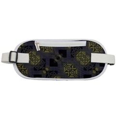 Grey Green Black Abstract Checkered Stripes Rounded Waist Pouch by SpinnyChairDesigns