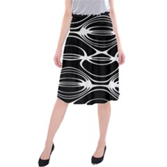Black And White Clam Shell Pattern Midi Beach Skirt by SpinnyChairDesigns
