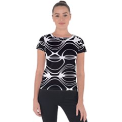 Black And White Clam Shell Pattern Short Sleeve Sports Top  by SpinnyChairDesigns