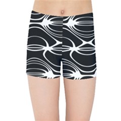 Black And White Clam Shell Pattern Kids  Sports Shorts by SpinnyChairDesigns