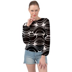 Black And White Clam Shell Pattern Banded Bottom Chiffon Top by SpinnyChairDesigns