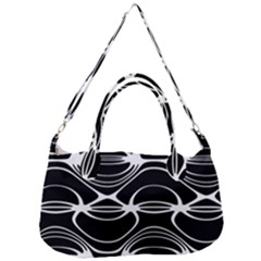 Black And White Clam Shell Pattern Removal Strap Handbag by SpinnyChairDesigns