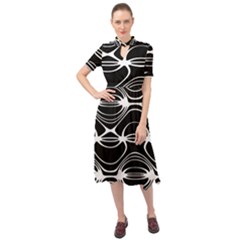 Black And White Clam Shell Pattern Keyhole Neckline Chiffon Dress by SpinnyChairDesigns