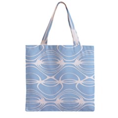 Blue And White Clam Shell Stripes Zipper Grocery Tote Bag by SpinnyChairDesigns