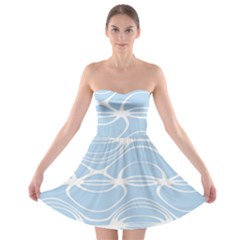 Blue And White Clam Shell Stripes Strapless Bra Top Dress by SpinnyChairDesigns