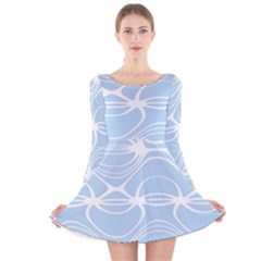 Blue And White Clam Shell Stripes Long Sleeve Velvet Skater Dress by SpinnyChairDesigns