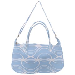 Blue And White Clam Shell Stripes Removal Strap Handbag by SpinnyChairDesigns