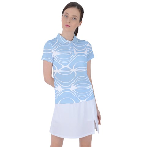 Blue And White Clam Shell Stripes Women s Polo Tee by SpinnyChairDesigns