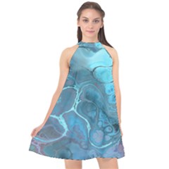 Blue Marble Abstract Art Halter Neckline Chiffon Dress  by SpinnyChairDesigns