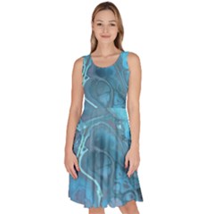 Blue Marble Abstract Art Knee Length Skater Dress With Pockets by SpinnyChairDesigns