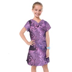 Amethyst Violet Abstract Marble Art Kids  Drop Waist Dress by SpinnyChairDesigns