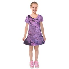 Amethyst Violet Abstract Marble Art Kids  Short Sleeve Velvet Dress by SpinnyChairDesigns