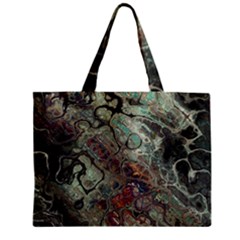 Black Green Grey Abstract Art Marble Texture Zipper Mini Tote Bag by SpinnyChairDesigns