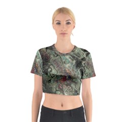 Black Green Grey Abstract Art Marble Texture Cotton Crop Top by SpinnyChairDesigns