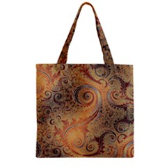 Terra Cotta Persian Orange Spirals Swirls Pattern Zipper Grocery Tote Bag by SpinnyChairDesigns