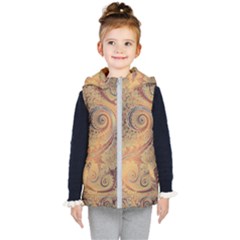 Terra Cotta Persian Orange Spirals Swirls Pattern Kids  Hooded Puffer Vest by SpinnyChairDesigns