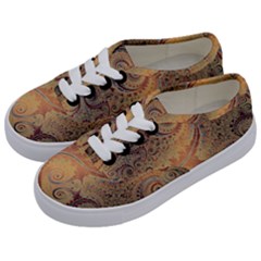 Terra Cotta Persian Orange Spirals Swirls Pattern Kids  Classic Low Top Sneakers by SpinnyChairDesigns