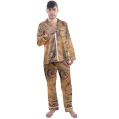 Terra Cotta Persian Orange Spirals Swirls Pattern Men s Long Sleeve Satin Pyjamas Set