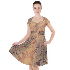Terra Cotta Persian Orange Spirals Swirls Pattern Cap Sleeve Midi Dress by SpinnyChairDesigns
