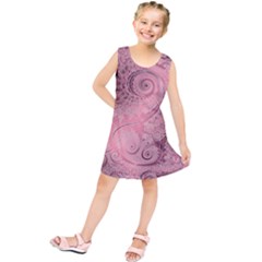 Orchid Pink And Blush Swirls Spirals Kids  Tunic Dress by SpinnyChairDesigns