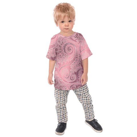 Orchid Pink And Blush Swirls Spirals Kids  Raglan Tee by SpinnyChairDesigns