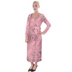 Orchid Pink And Blush Swirls Spirals Velvet Maxi Wrap Dress by SpinnyChairDesigns