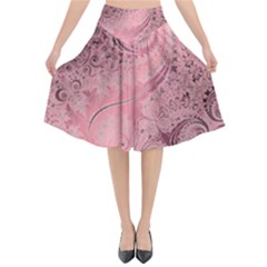 Orchid Pink And Blush Swirls Spirals Flared Midi Skirt by SpinnyChairDesigns