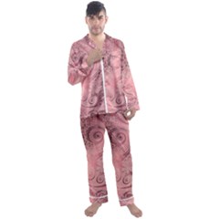 Orchid Pink And Blush Swirls Spirals Men s Long Sleeve Satin Pyjamas Set