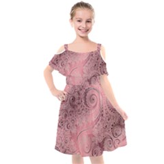 Orchid Pink And Blush Swirls Spirals Kids  Cut Out Shoulders Chiffon Dress by SpinnyChairDesigns