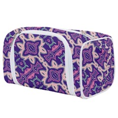 Amethyst And Pink Checkered Stripes Toiletries Pouch by SpinnyChairDesigns