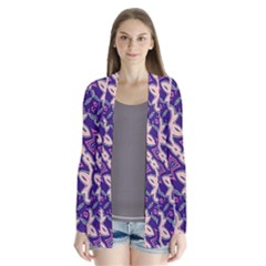 Amethyst And Pink Checkered Stripes Drape Collar Cardigan by SpinnyChairDesigns