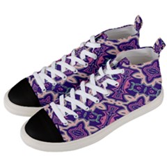 Amethyst And Pink Checkered Stripes Men s Mid-top Canvas Sneakers by SpinnyChairDesigns