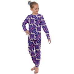 Amethyst And Pink Checkered Stripes Kids  Long Sleeve Set  by SpinnyChairDesigns