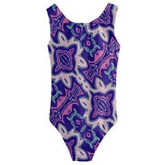 Amethyst And Pink Checkered Stripes Kids  Cut-out Back One Piece Swimsuit by SpinnyChairDesigns