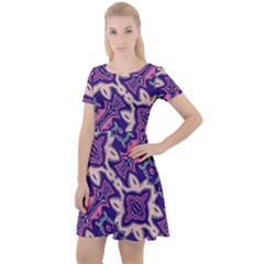 Amethyst And Pink Checkered Stripes Cap Sleeve Velour Dress  by SpinnyChairDesigns