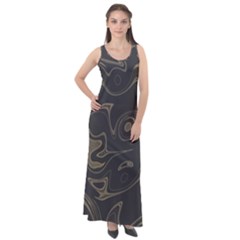 Taupe Umber Abstract Art Swirls Sleeveless Velour Maxi Dress by SpinnyChairDesigns