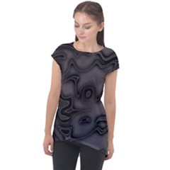 Dark Plum And Black Abstract Art Swirls Cap Sleeve High Low Top by SpinnyChairDesigns