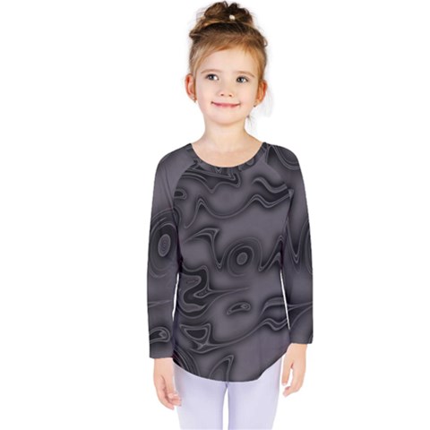 Dark Plum And Black Abstract Art Swirls Kids  Long Sleeve Tee by SpinnyChairDesigns