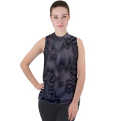 Dark Plum And Black Abstract Art Swirls Mock Neck Chiffon Sleeveless Top by SpinnyChairDesigns