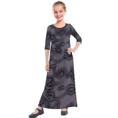 Dark Plum And Black Abstract Art Swirls Kids  Quarter Sleeve Maxi Dress by SpinnyChairDesigns