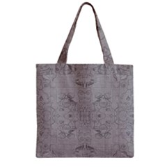 Silver Grey Decorative Floral Pattern Zipper Grocery Tote Bag by SpinnyChairDesigns