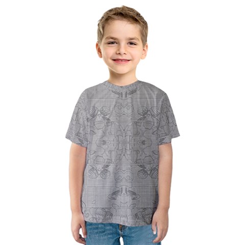 Silver Grey Decorative Floral Pattern Kids  Sport Mesh Tee by SpinnyChairDesigns